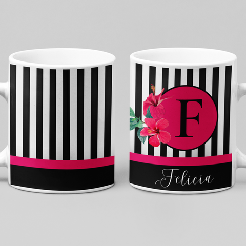 Pinstripe Floral Monogram Personalized Mug
