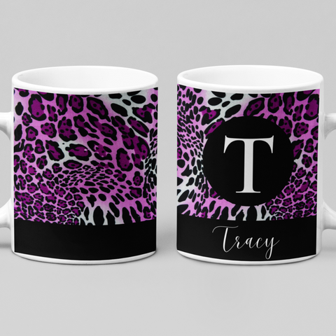 Purple Leopard Monogram Personalized Mug