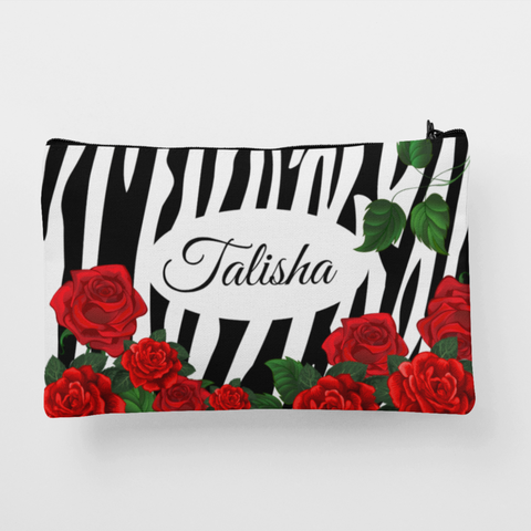 Zebra and Rose, Personalized Pouch