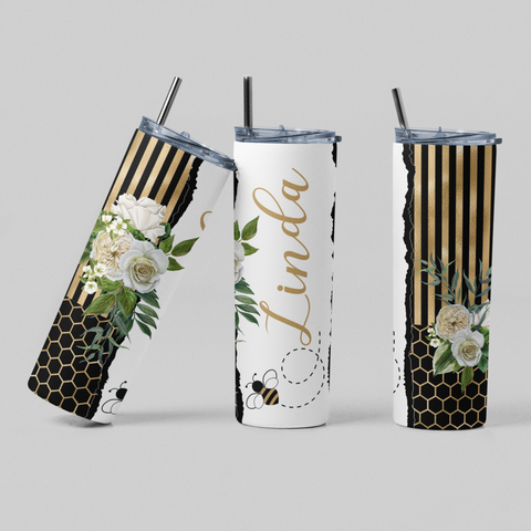 Bee Floral Insulated Personalized Tumbler