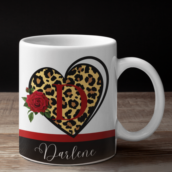 Cheetah Heart Monogram Personalized Mug