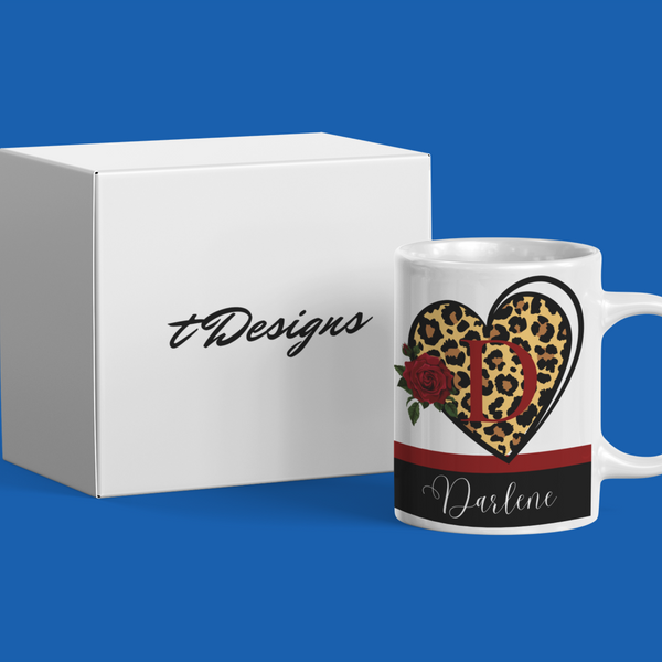 Cheetah Heart Monogram Personalized Mug